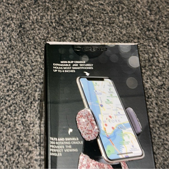 BEBE Bling Car Mount Crystal Dashboard Phone Holder Up to 4” W 360 Full Rotation - Picture 4 of 12